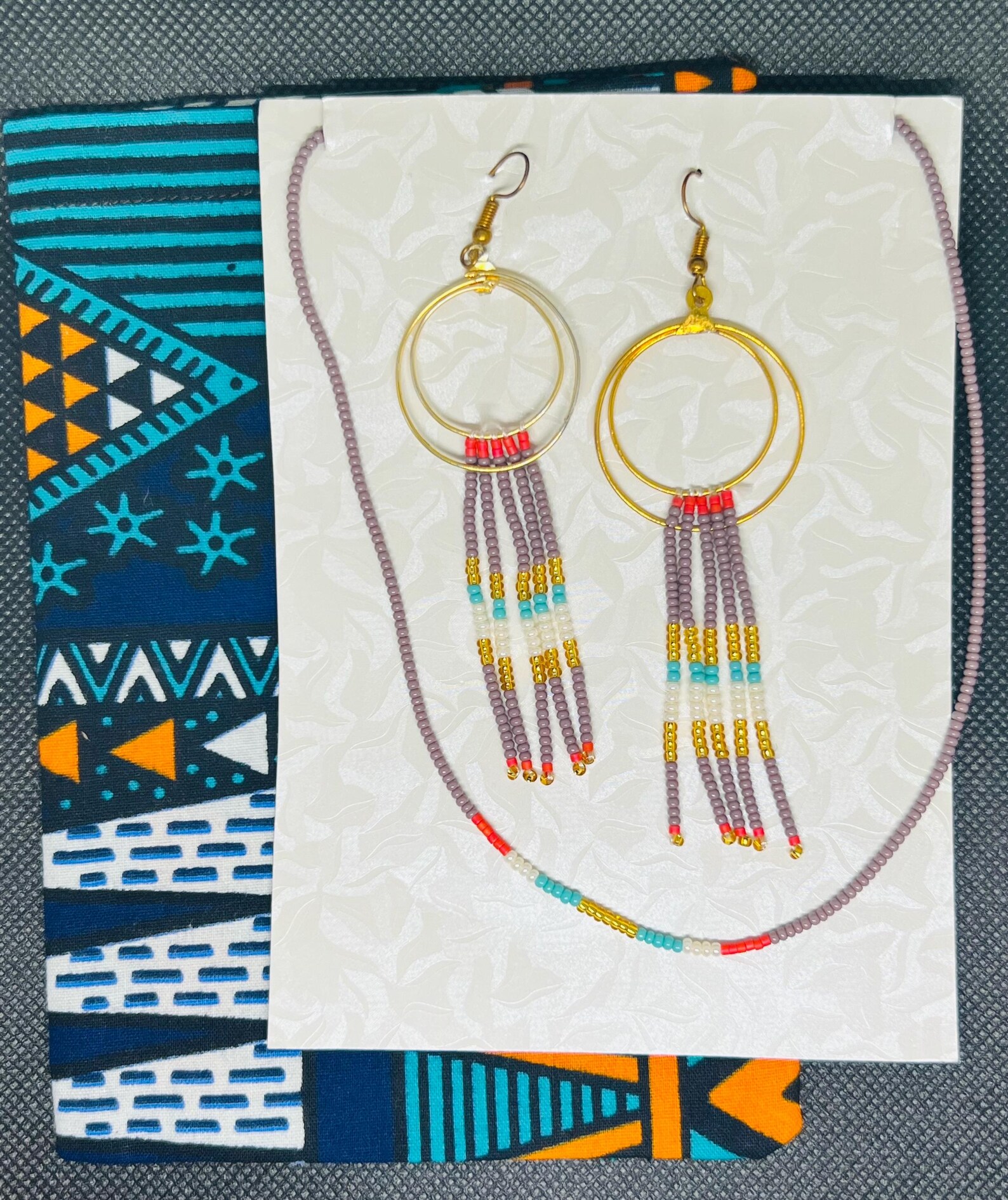 Beaded necklace and earrings set