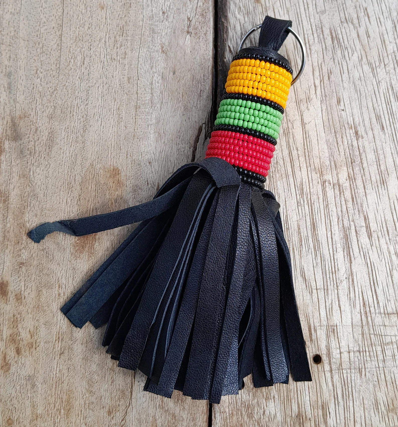 Leather & glass bead keyring